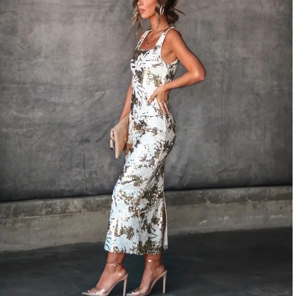 Off White Gold Maxi Sequin Dress | Color: Gold/White | Size: S | Beb488'S Closet